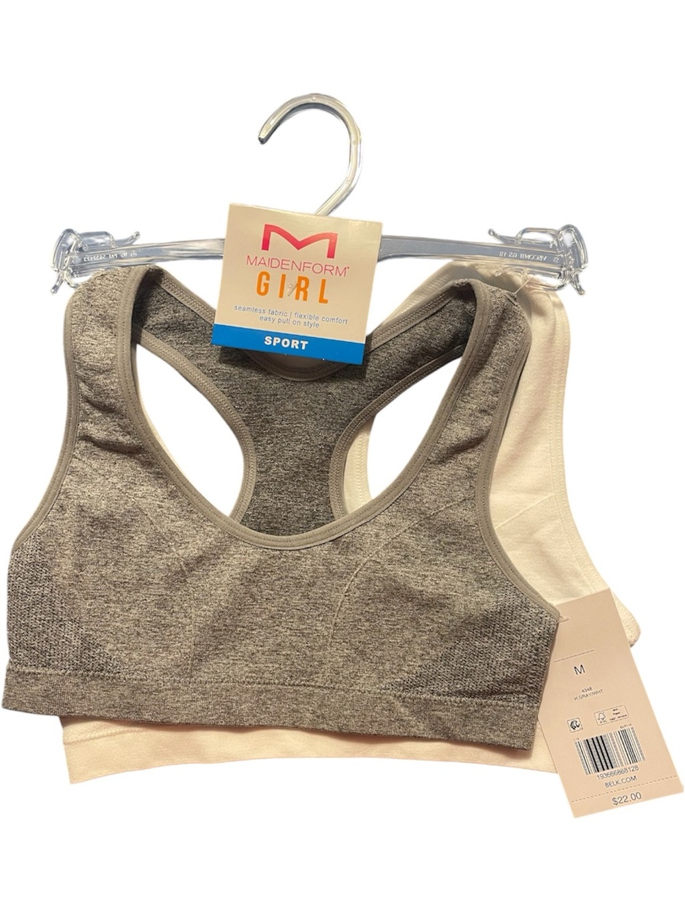 Maidenform Girl Seamless Racerback Sports Bra Set - Gray & White